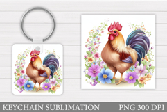 Rooster Keychain Design. Rooster Flowers Keychain Product Image 1