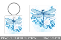 Dragonfly Keychain Design. Dragonfly Flowers Sublimation Product Image 1