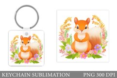 Cute Squirrel Keychain. Squirrel Flowers Keychain Product Image 1