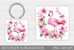 Flamingo Keychain Design. Flamingo Flowers Keychain Product Image 1