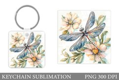 Dragonfly Keychain Sublimation. Flowers Keychain Design Product Image 1