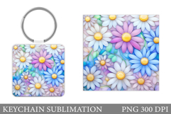 Daisy Flowers Keychain Design. Floral Keychain Sublimation Product Image 1