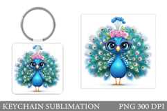 Peacock Keychain Design. Cute Peacock Sublimation Product Image 1