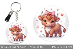 Cute Cow Keychain Design. Valentines Keychain Sublimation Product Image 1