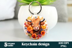 Highland cow sunflower keychain sublimation design