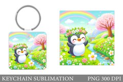 Cute Penguin Keychain Design. Penguin Flowers Keychain Product Image 1
