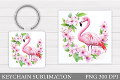 Flamingo Square Keychain. Flamingo Keychain Sublimation Product Image 1