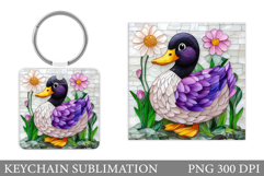 Cute Duck Keychain Design. Duck Flowers Keychain Sublimation Product Image 1