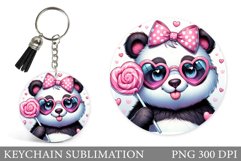 Cute Panda Keychain. Valentines Keychain Sublimation Product Image 1