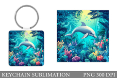 Dolphin Square Keychain. Dolphin Keychain Sublimation Product Image 1