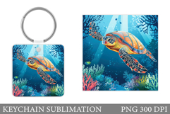 Turtle Keychain Sublimation. Cute Turtle Keychain Design Product Image 1