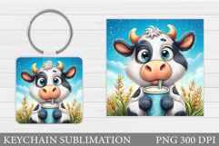 Cute Cow Keychain Design. Cute Cow Sublimation Product Image 1