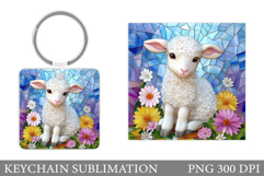 Cute Lamb Keychain Design. Lamb Flowers Keychain Sublimation Product Image 1