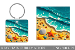 Seashell Keychain Sublimation. Starfish Keychain Design Product Image 1