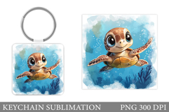 Turtle Keychain Sublimation. Cute Turtle Keychain Design Product Image 1