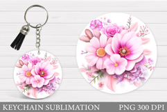 Flowers Keychain Sublimation. Floral Keychain Design Product Image 1