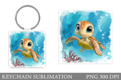 Cute Turtle Keychain Sublimation. Sea Turtle Sublimation Product Image 1