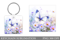 Butterfly Flowers Keychain. Butterfly Keychain Sublimation Product Image 1