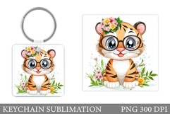 Cute Tiger Keychain Sublimation. Funny Tiger Keychain Design Product Image 1
