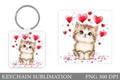 Cute Cat Keychain Sublimation. Valentines Keychain Design Product Image 1