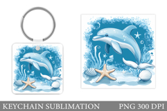 Dolphin Square Keychain. Dolphin Keychain Sublimation Product Image 1