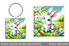 Cute Bunny Keychain. Bunny Flowers Keychain Sublimation Product Image 1