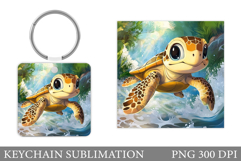 Cute Turtle Keychain Sublimation. Sea Turtle Sublimation Product Image 1