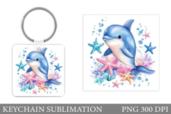 Cute Dolphin Keychain Design. Dolphin Sublimation Product Image 1
