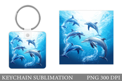 Dolphin Square Keychain. Dolphin Keychain Sublimation Product Image 1