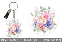 Roses Keychain Design. Floral Keychain Sublimation Product Image 1