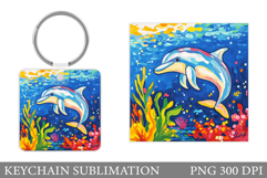 Dolphin Square Keychain. Dolphin Keychain Sublimation Product Image 1