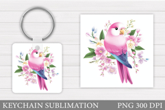 Cute Parrot Keychain. Parrot Flowers Keychain Sublimation Product Image 1
