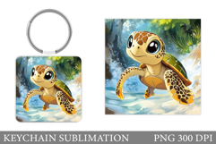 Cute Turtle Keychain Design. Sea Keychain Sublimation Product Image 1
