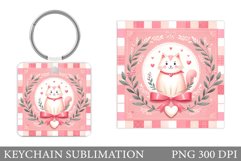 Cute Cat Keychain Sublimation. Valentines Keychain Design Product Image 1