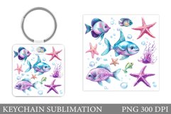 Cute Fish Keychain Design. Fish Keychain Sublimation Product Image 1
