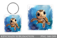 Cute Turtle Keychain Sublimation. Sea Turtle Sublimation Product Image 1