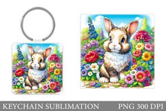 Cute Bunny Keychain. Bunny Flowers Keychain Design Product Image 1