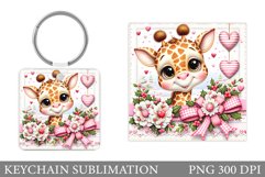 Cute Giraffe Keychain. Valentines Keychain Sublimation Product Image 1