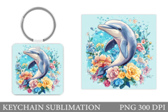 Dolphin Square Keychain. Dolphin Keychain Sublimation Product Image 1