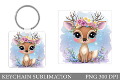 Cute Deer Keychain Design. Deer Keychain Sublimation Product Image 1