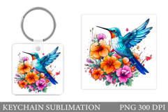 Hummingbird Keychain Design. Bird Summer Square Keychain Product Image 1