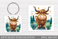 Highland Cow Keychain. Cute Cow Keychain Sublimation Product Image 1
