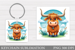 Highland Cow Keychain. Cute Cow Keychain Sublimation Product Image 1