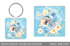 Dolphin Square Keychain. Dolphin Keychain Sublimation Product Image 1