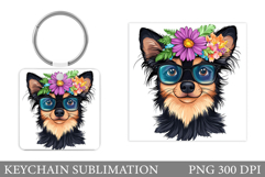 Cute Dog Keychain Sublimation. Dog Flowers Keychain Design Product Image 1
