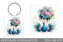 Peacock Keychain Design. Peacock Sublimation Product Image 1