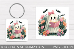 Cute Ghost Keychain Design. Halloween Keychain Sublimation Product Image 1