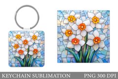 Daffodils Keychain Sublimation. Floral Keychain Design Product Image 1