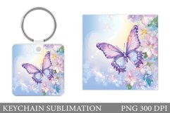 Flowers Keychain Sublimation. Butterfly Keychain Design Product Image 1