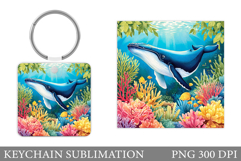 Whale Keychain Sublimation. Whale Square Keychain Design Product Image 1